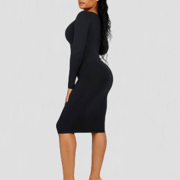 Magic Sculpt Built-In Shapewear Dress, Long Sleeve Black - Picture 2 of 5
